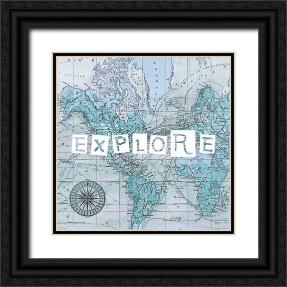 Studio W 20x20 Black Ornate Wood Framed with Double Matting Museum Art Print Titled - Map Words VI