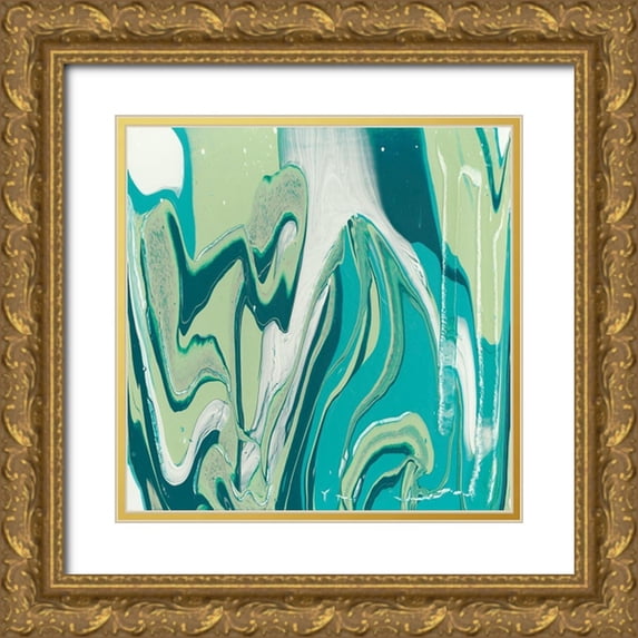 Studio W 20x20 Gold Ornate Wood Framed with Double Matting Museum Art Print Titled - Flowing Teal III