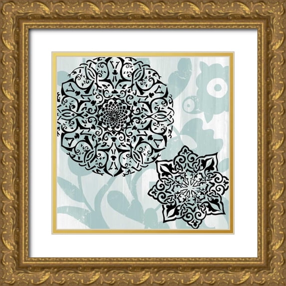 Studio W 20x20 Gold Ornate Wood Framed with Double Matting Museum Art Print Titled - Rosettes on Aqua IV