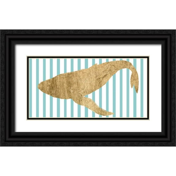 Studio W 24x14 Black Ornate Wood Framed with Double Matting Museum Art Print Titled - Pin Stripe Whale II