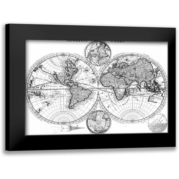 Studio W 24x17 Black Modern Framed Museum Art Print Titled - Custom World Map Blueprint