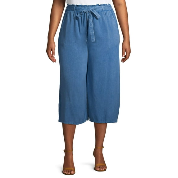 Studio West Women's Plus Size Soft Chambray Palazzo Pants