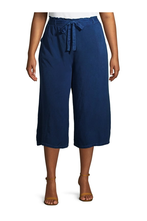 Women's Plus Size Soft Chambray Palazzo Pants