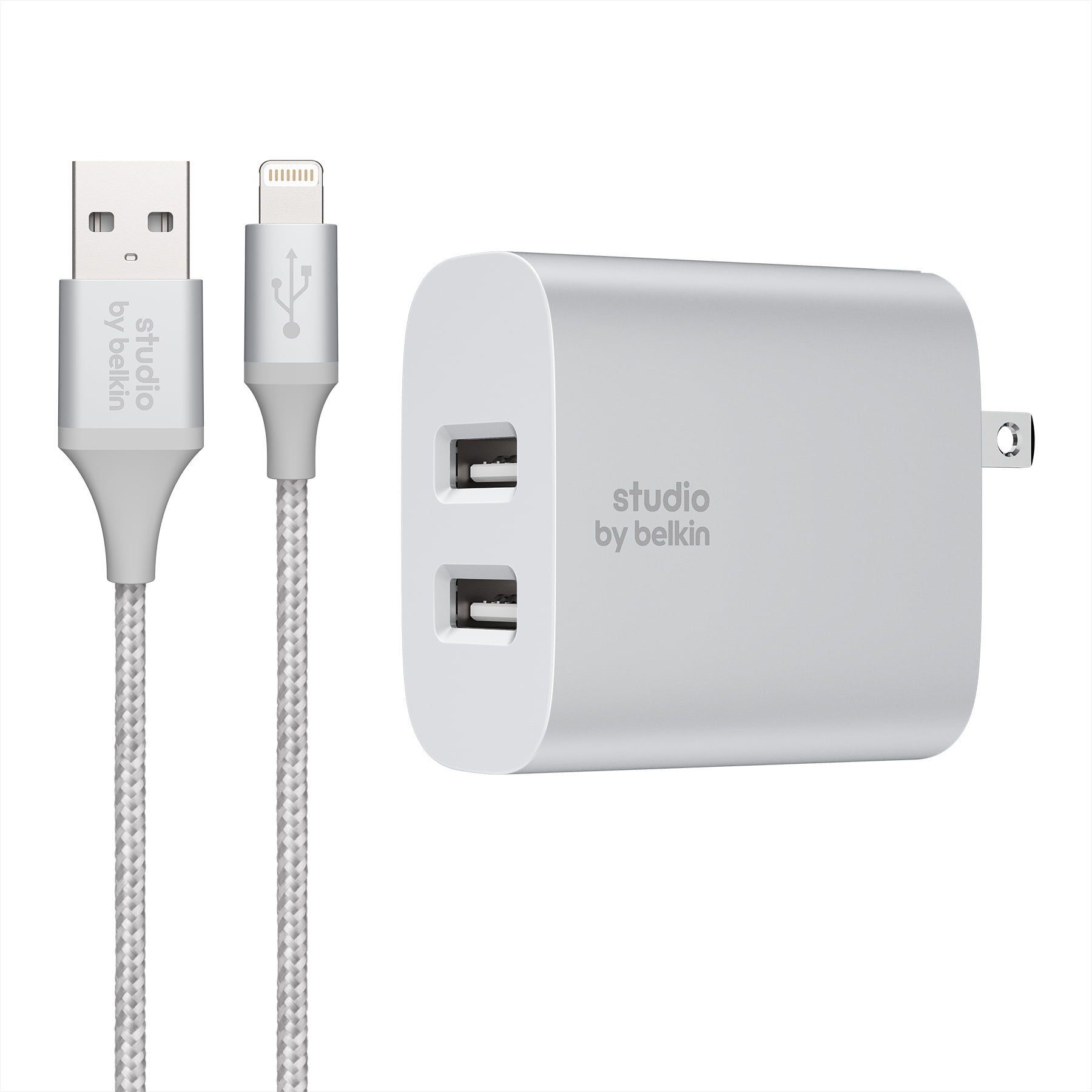 Studio by Belkin Dual Home Charger + Lightning to USB Cable, Silver, 5ft