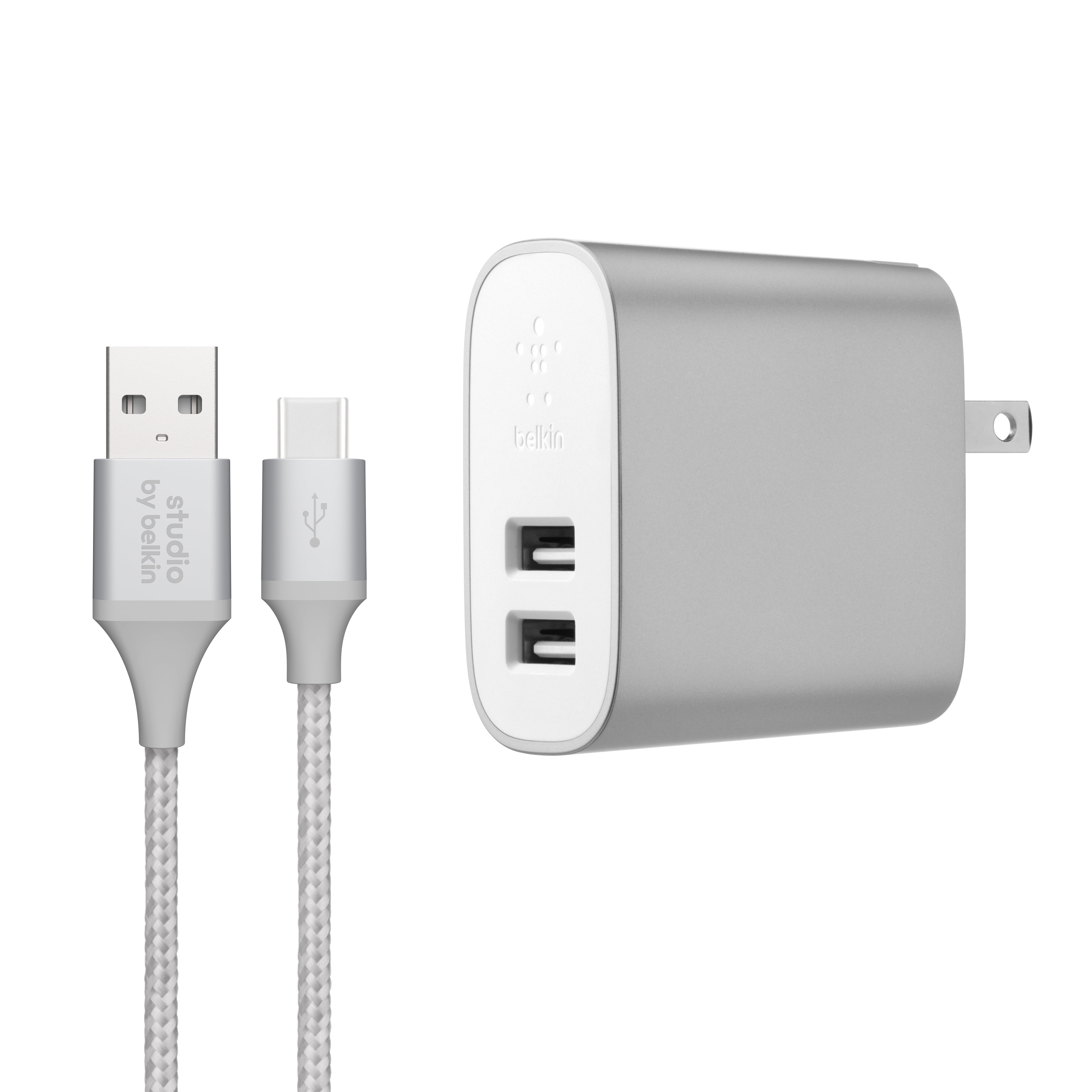 Studio by Belkin USB-C to USB-A Wall Charger | Charger + Cable | Silver