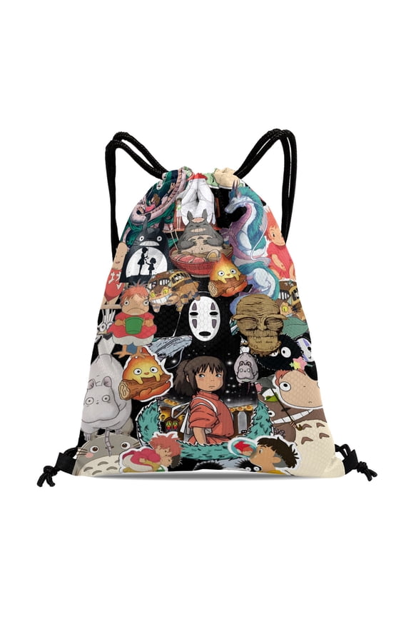 Studio of Ghibli Gym Drawstring Backpack:Waterproof, perfect for hiking, yoga, swimming, beach, and shopping, sized at 15.7*17.7 inches (40cm45cm.