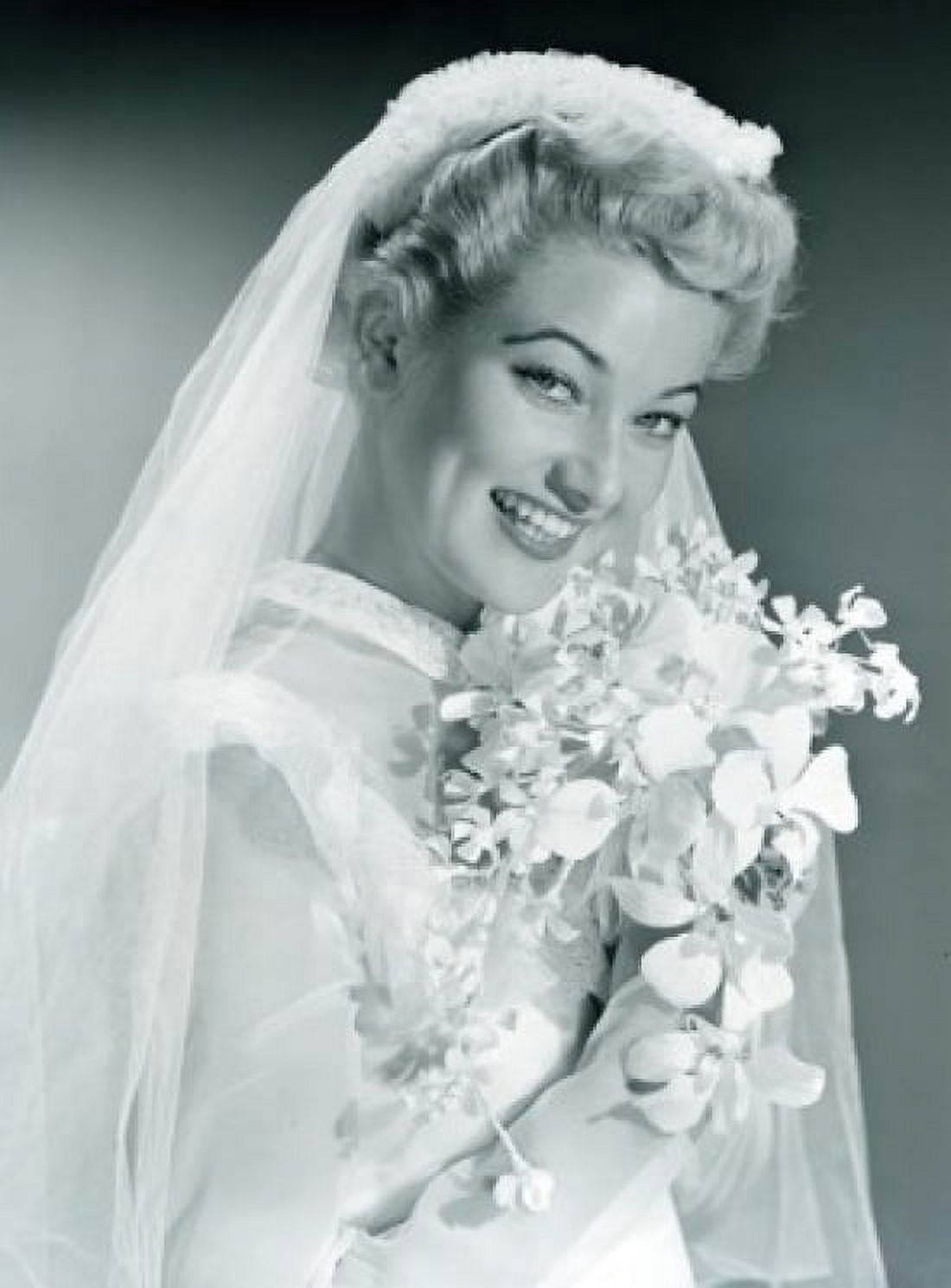 Studio portrait of bride holding bouquet Canvas Art -  (18 x 24)