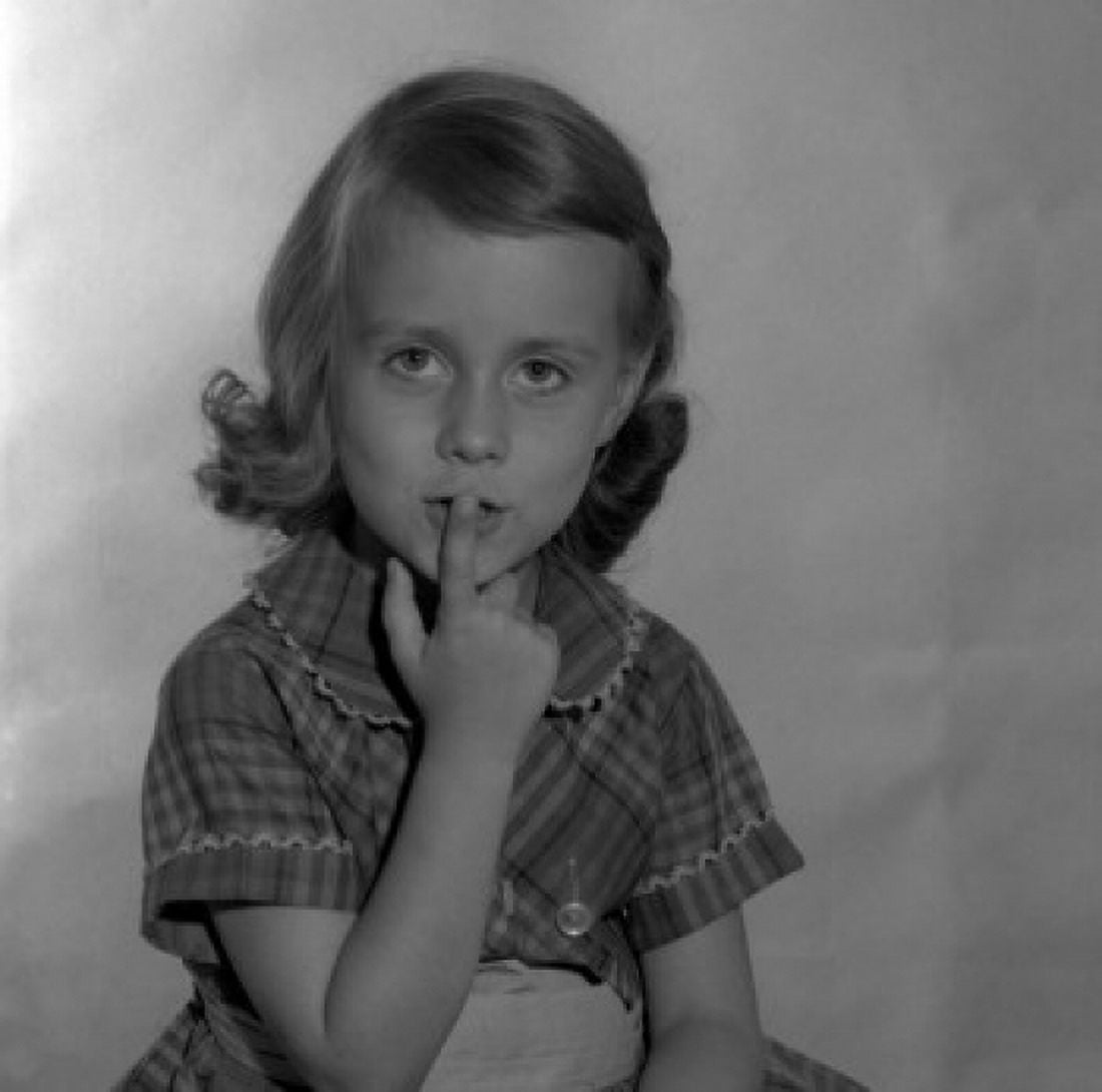 Studio portrait of girl with finger on lips Canvas Art - (18 x 24)