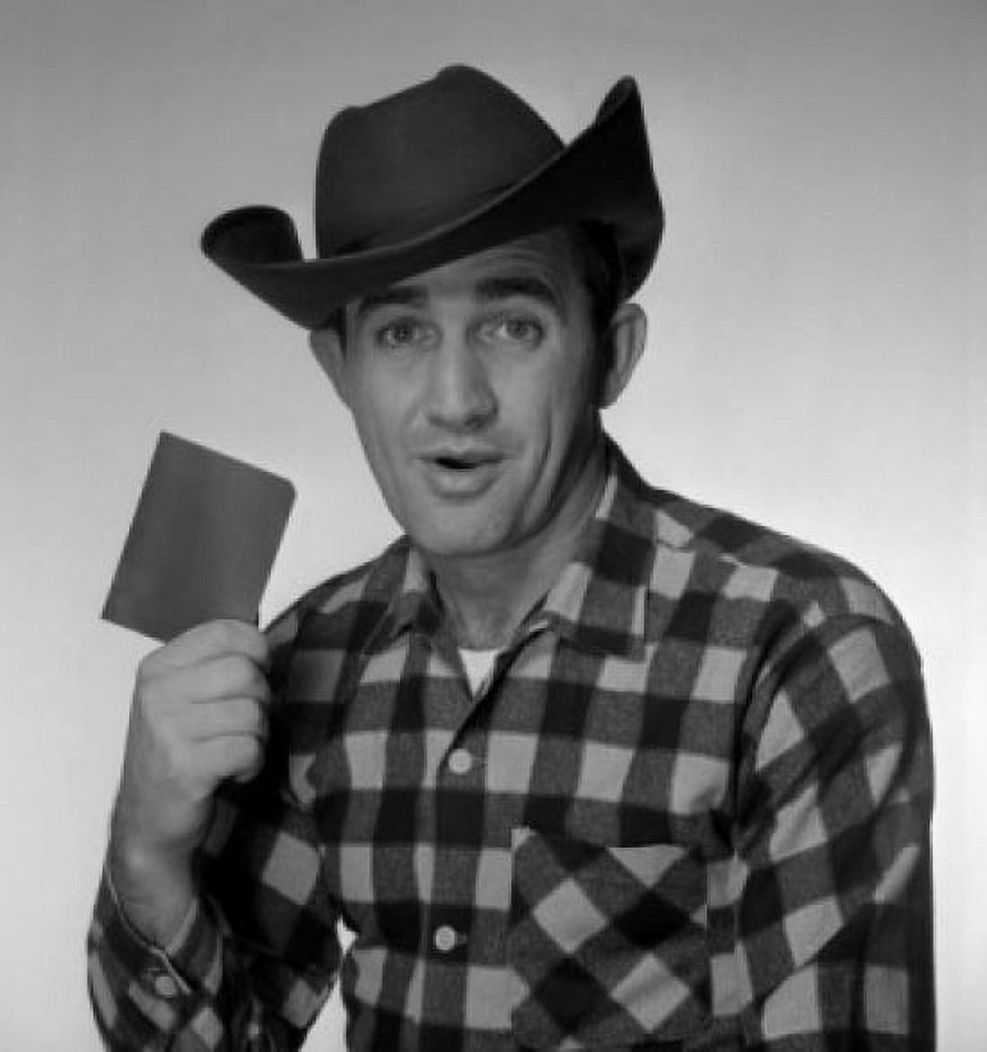 Studio portrait of man in hat holding card Canvas Art - (24 x 36)