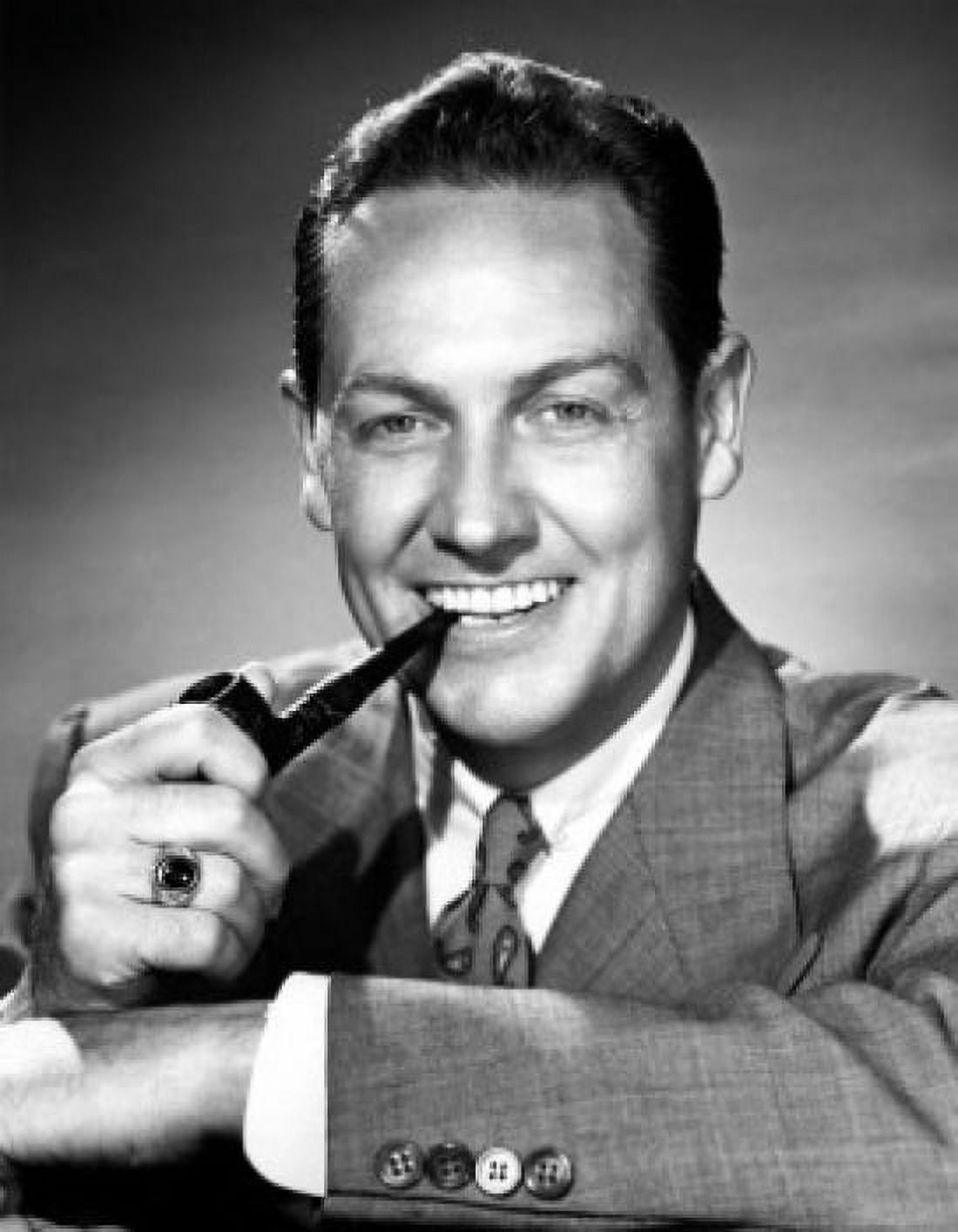 Studio portrait of smiling man with pipe Canvas Art - (18 x 24)
