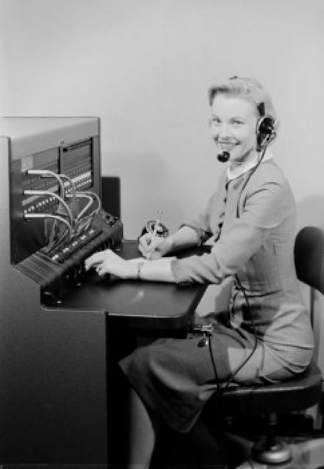 Studio portrait of telephone switchboard operator Canvas Art - (24 x 36)