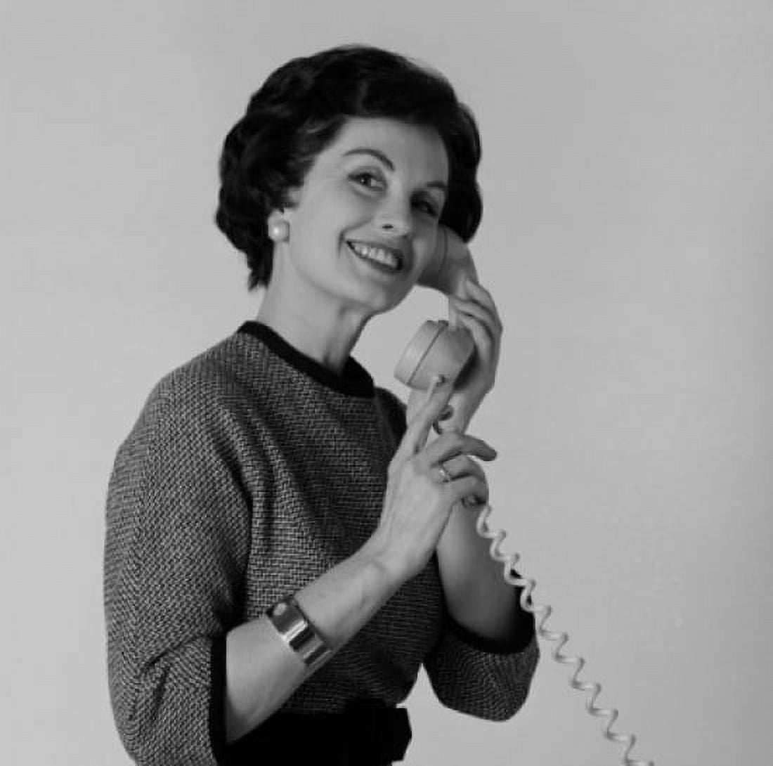 Studio portrait of woman talking on phone Canvas Art - (24 x 36)