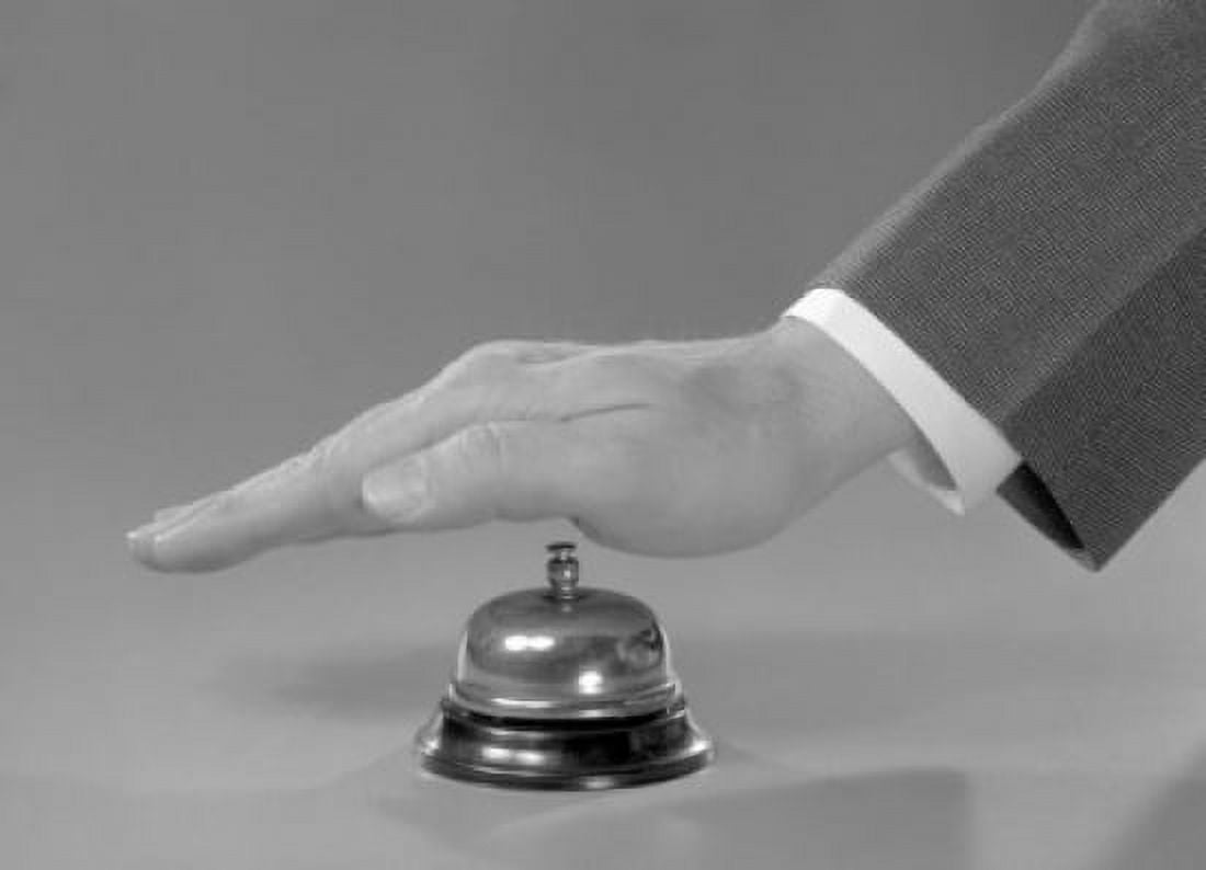 Studio shot of male hand ringing service bell Canvas Art - (18 x 24)