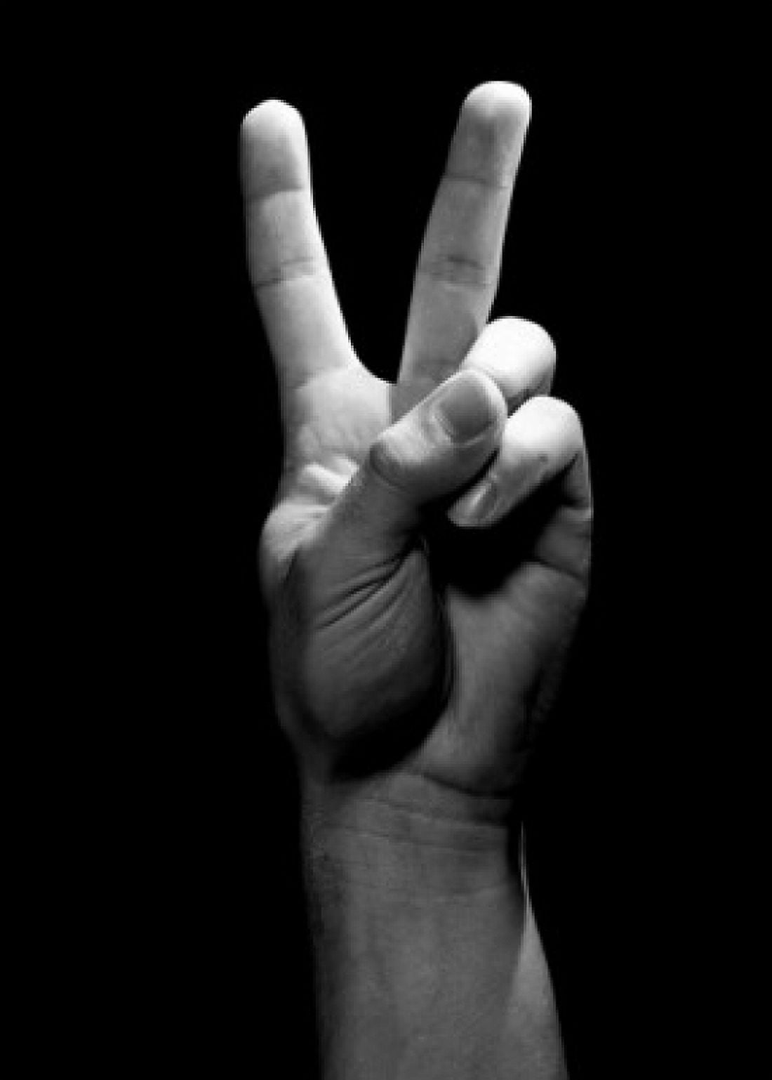 Studio shot of male hand showing peace sign Canvas Art - (18 x 24)