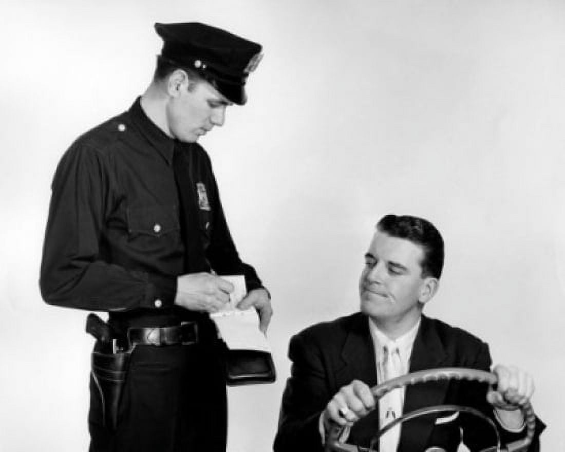 Studio shot of policeman giving ticket to driver Canvas Art - (24 x 36)