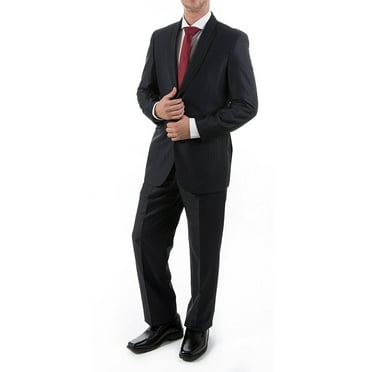 Studio18 Mens 52 Slim Fit Sateen Striped Lapel Formal Tuxedo Suit Set - Black - 36S