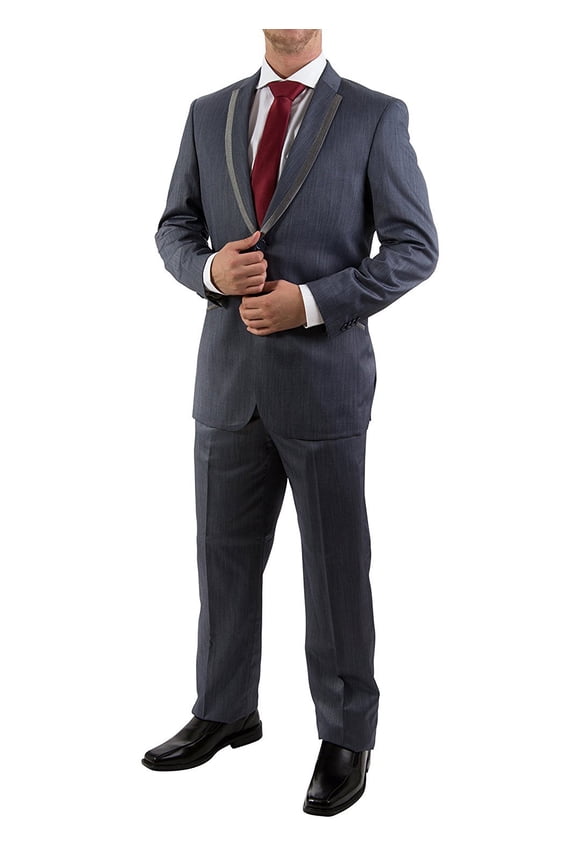 Studio18 Mens 54 Slim Fit Sateen Striped Lapel Formal Tuxedo Suit Set - Blue Heather - 44L