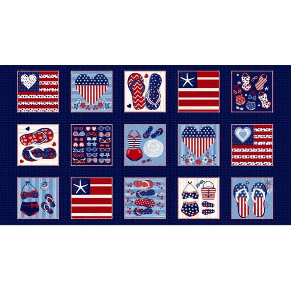 Star Spangled Beach Collection Patriotic Studio E By the Yard 100% Cotton Red White Blue