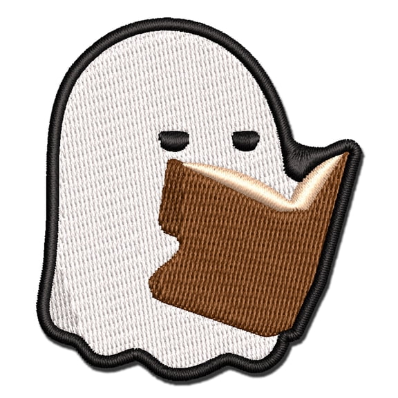 Studious Ghost Reading Book Applique Multi-Color Embroidered Iron-On Patch - 2.0 Inch Mini