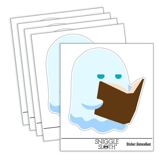 Studious Ghost Reading Book Car Window Bumper Water Bottle Phone Tablet Laptop Waterproof Vinyl Decal Sticker Set 5-Pack - Gloss Finish - 4.0"
