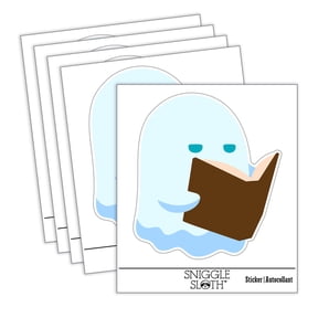 Studious Ghost Reading Book Car Window Bumper Water Bottle Phone Tablet Laptop Waterproof Vinyl Decal Sticker Set 5-Pack - Gloss Finish - 5.0"