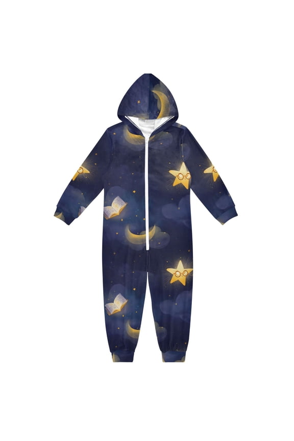 Studious Night Star One Piece Pajamas Soft Jumpsuit Cozy Sleep and Play Romper Zipper and Pockets 13Y-14Y