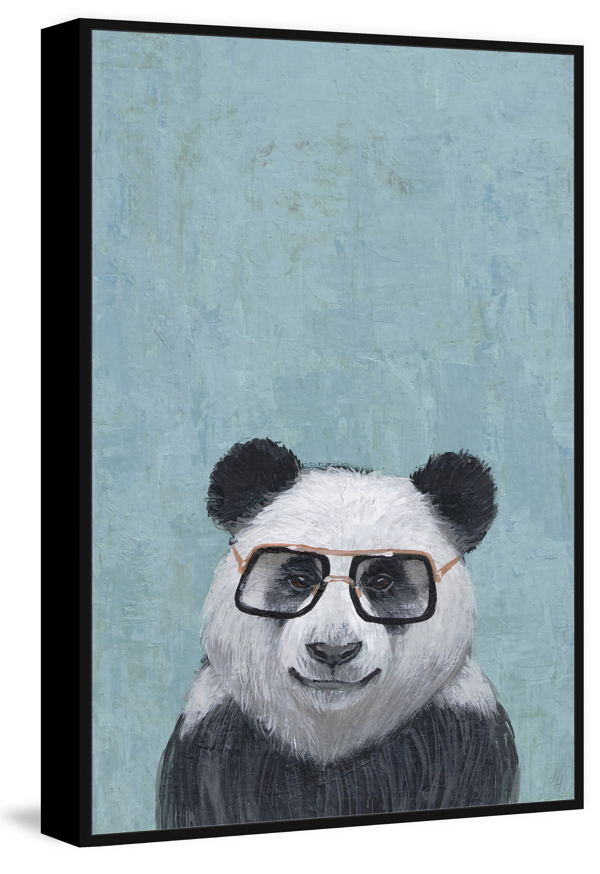 Studious Panda Floater Framed Painting Print on Canvas