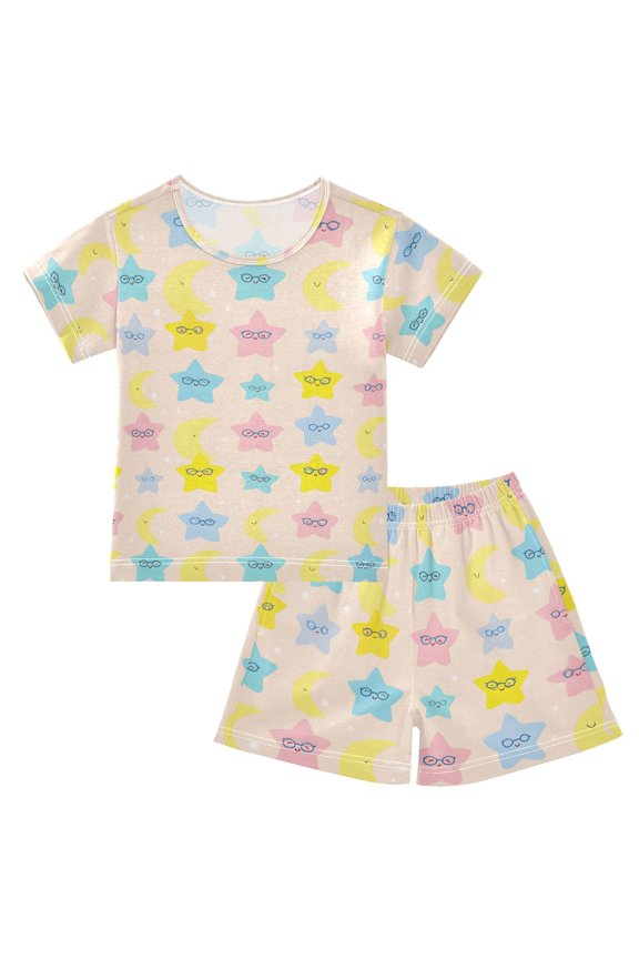 Studious Star Summer Pajama Set Soft Cotton Short Sleeve Sleepwear 2PCS Pajama Sets Breathable Lounge Set Size 5Y