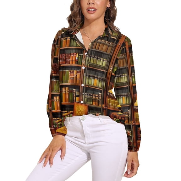 Study Bookshelf Long Sleeve Blouse Woman Streetwear Casual Shirts Summer Oversize Woman Streetwear Clothing Birthday Present
