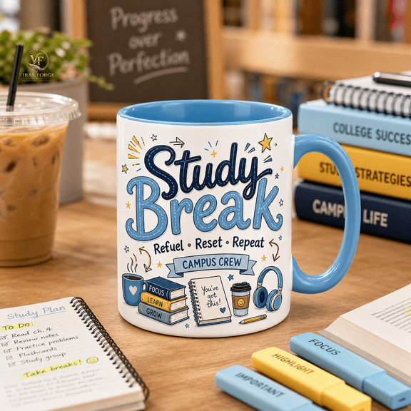 Study Break Mug 11oz & 15oz Campus Crew Coffee Cup Gift for Students