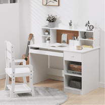 Study Desk and Chair Set, Learning Desk for Kids - Features Bulletin Board, Keyboard Drawer, Open Shelves and Storage Space- Perfect for Children Ages 3-8