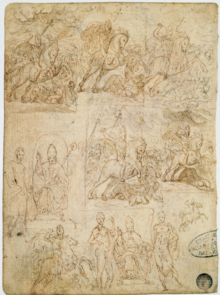 Study For St Ambrose On Horseback Chasing The Arians St Ambrose Between Two Saints Canvas Art - (24 x 36)