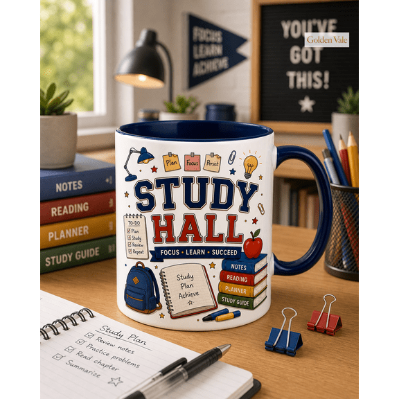 Study Hall Mug for Students, Focus Learn Succeed School Motivation Gift