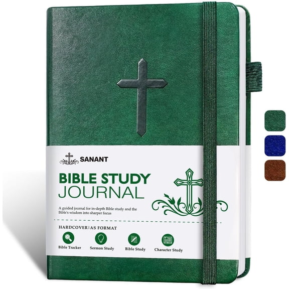 Study Journal, Leather Christian  Church Notes Notebook for Note Taking & Reflection, Guided  Study Supplies Faith Based  Religious Gifts,  Notebook for Men Women(Green)