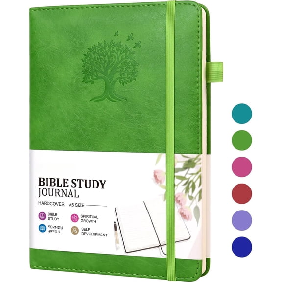 Study Journal Scripture Notebook - Christian Note Taking Kit with Guided Prompts - Inspirational Religious Gifts - Faith Based Stationery Supplies for Church Notes (Light Green)