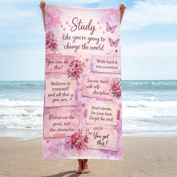 Study Motivation in Pink Dreams Oversized Beach Towel, Sand-Free 27.5" x 55"