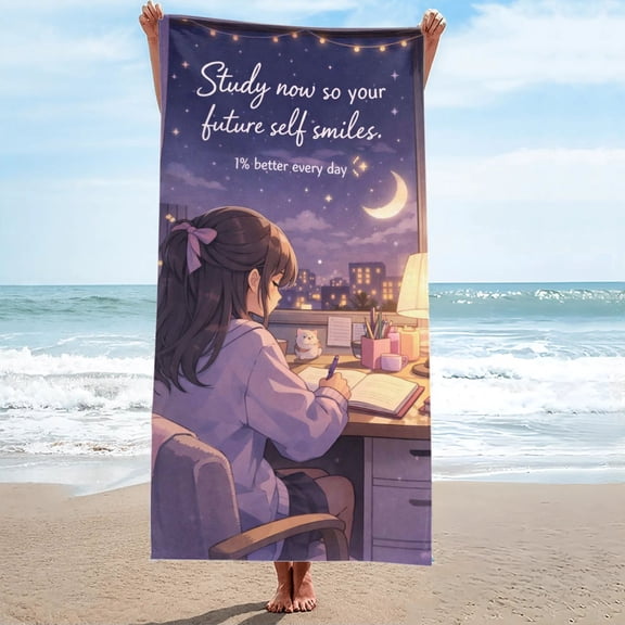 Study Now Future Self Smiles Beach Towel Oversized Sand Free 27.5"x55"