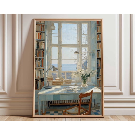 Study Room Window Desk Reading Wall Art Print, Unframed Paper Poster 8x10in
