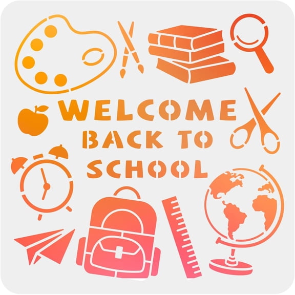 Study Supplies Stencil Drawing Board Alarm Clock Backpack Book Painting Stencils Welcome Back to School Words 11.811.8inch for DIY Making