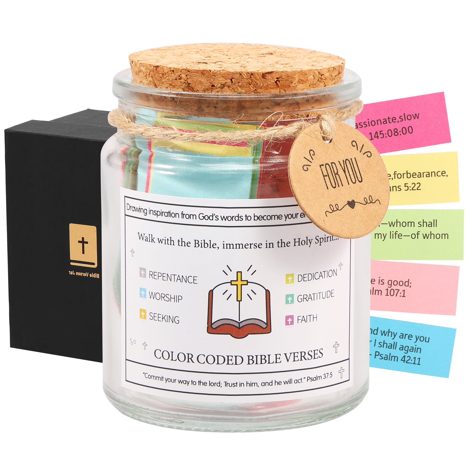 Bible Verse Jar, 90 Color Coded Bible Verses In A Glass Jar