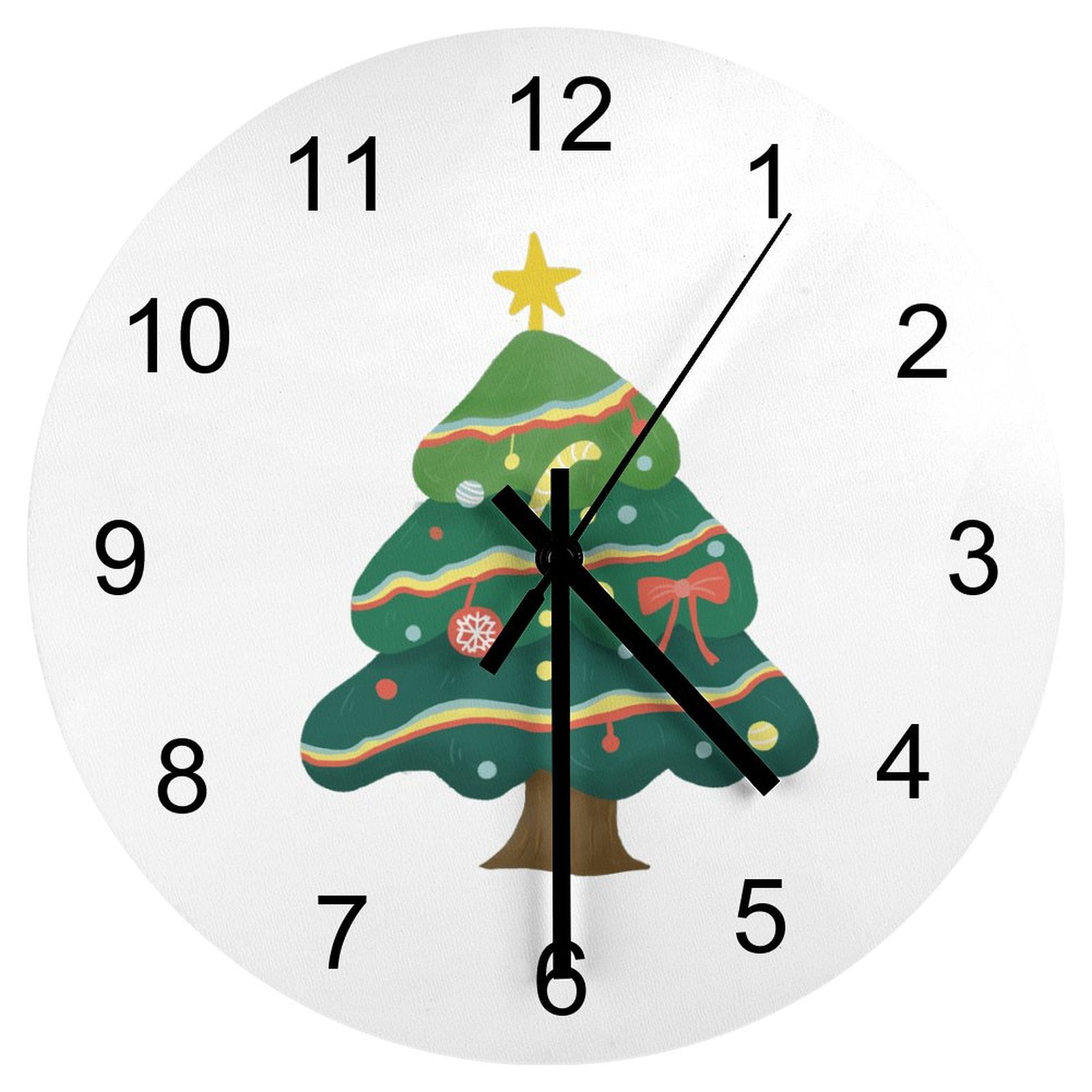 Study Wall Clock Green cartoon tree Clocks 12 inch Mute Wood Round 3D ...