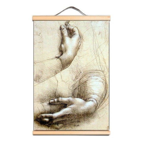 Study book Famous Vintage Oil Painting - Leonardo da Vinci Antique Hanging Canvas Print Art Scroll Painting Wall Art Banner For Living Room Office Christ Church Gallery Home Decor,Multicolor,40X30 CM