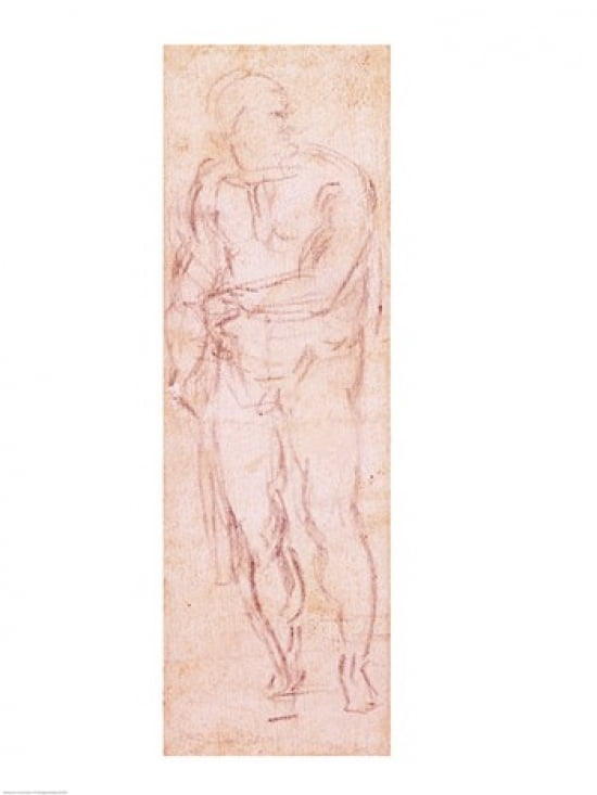 Study for Adam in The Expulsion 1508-12 Canvas Art - Michelangelo Buonarroti (18 x 24)