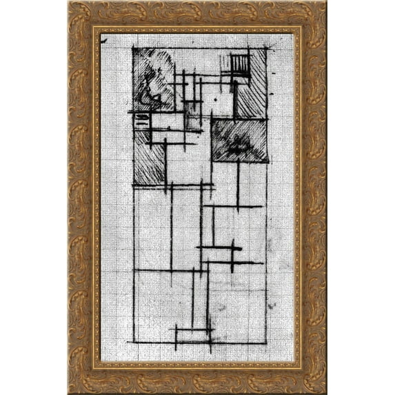 Study for Rhythm of a Russian Dance 24x18 Gold Ornate Wood Framed Canvas Art by Theo van Doesburg