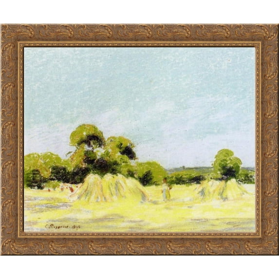 Study for The Harvest at Montfoucault 24x20 Gold Ornate Wood Framed Canvas Art by Pissarro, Camille