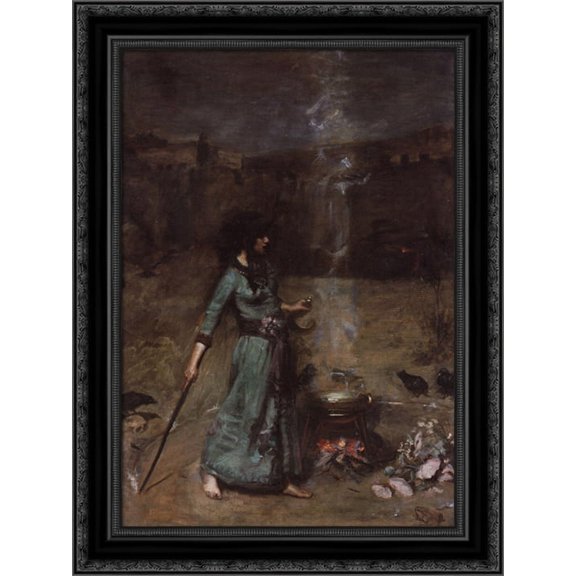 Study for The Magic Circle 19x24 Black Ornate Wood Framed Canvas Art by Waterhouse, John William