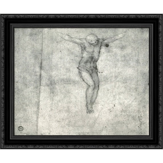 Study for a Christ on the Cross 23x20 Black Ornate Wood Framed Canvas Art by Michelangelo