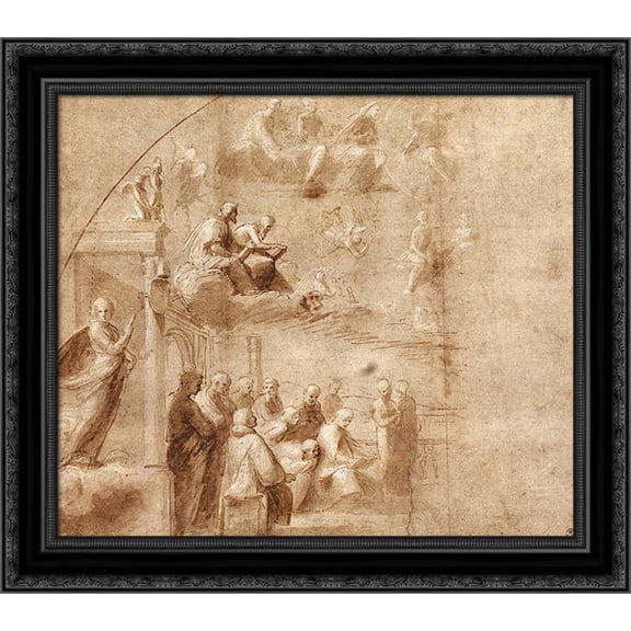 Study for the Disputa 22x20 Black Ornate Wood Framed Canvas Art by Raphael