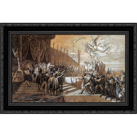 Study for the Distribution of the Eagle Standards 24x18 Black Ornate Wood Framed Canvas Art by David, Jacques Louis