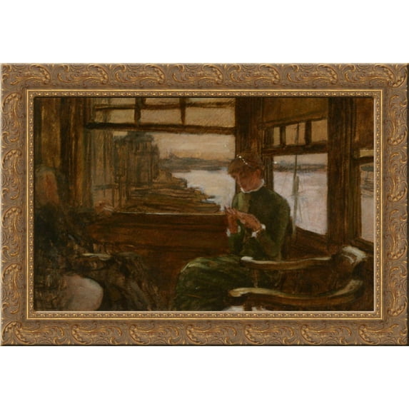 Study of Cathlene Newton in a Thames Tavern 24x18 Gold Ornate Wood Framed Canvas Art by James Tissot
